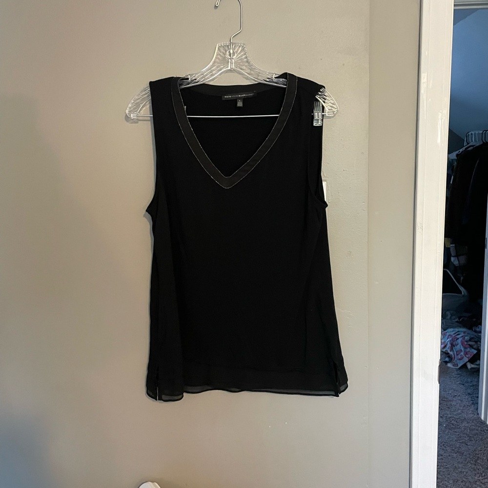 WHBM Black Sleeveless V Neck Top